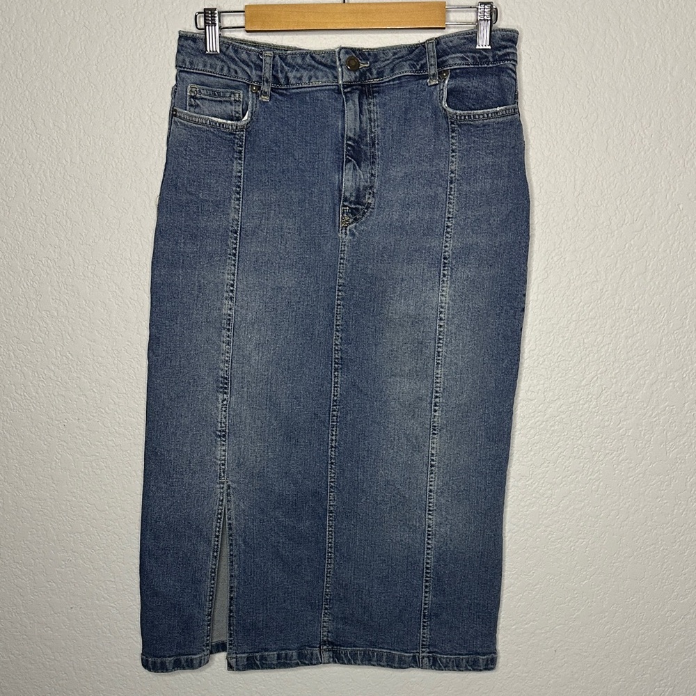 Yest Denim Midi Pencil Skirt with Front Slit 10